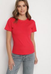 Czerwony Klasyczny T-shirt z Bawełny Lorali. Czerwone t-shirty damskie Born2be, m, bez wzorów, z bawełny, bez kołnierzyka. Za 29.99 zł.