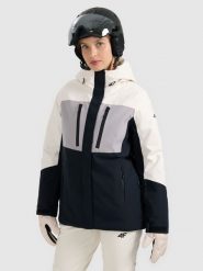 4F Kurtka narciarska membrana 10000 damska - beżowa M. Brązowe kurtki sportowe damskie 4F, na zimę, l, bez wzorów, z materiału, bez kaptura. Za 699.99 zł.