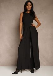 Czarny Taliowany Kombinezon Ozdobiony Zakładkami Berinola. Czarne sukienki damskie Renee, bez wzorów, eleganckie, bez ramiączek. Za 149.99 zł.