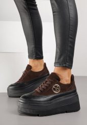 Brązowe Sneakersy Vices na Platformie Zdobione Okrągłą Aplikacją Wodvire. Brązowe obuwie sportowe damskie Born2be, z jeansu, bez zapięcia, trekkingowe. Za 119.99 zł.