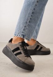 Ciemnobeżowe Sneakersy z Zamszu Naturalnego na Grubej Podeszwie Tesolva. Brązowe obuwie sportowe damskie Born2be, z jeansu, bez zapięcia. Za 209.99 zł.