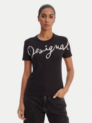 Desigual T-Shirt 26SWTK07 Czarny Regular Fit. Czarne t-shirty damskie Desigual, xl, bez wzorów, z bawełny, bez kołnierzyka. Za 159.99 zł.