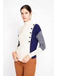 ASSUILI Sweter w kolorze kremowo-granatowym rozmiar: 42. Brązowe swetry klasyczne damskie Assuili, bez kołnierzyka. Za 113.36 zł.