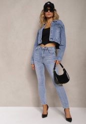 Jasnoniebieskie Jeansy High Waist o Dopasowanym Fasonie Skinny Langrea. Niebieskie jeansy damskie Renee, bez wzorów, z jeansu. Za 89.99 zł.