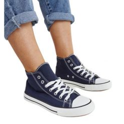 Granatowe wysokie trampki Eliska niebieskie. Niebieskie trampki damskie bez wzorów, bez zapięcia. Za 74.48 zł.