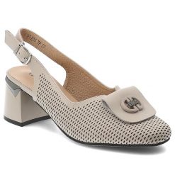 Czółenka damskie Vinceza, cholewka ze skóry naturalnej licowej z perforacją z broszką na eleganckim obcasie, beżowe, 99206. Brązowe czółenka damskie VINCEZA, bez wzorów, ze skóry, bez obcasa. Za 189.00 zł.