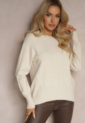 Jasnobeżowy Casualowy Sweter z Wiskozą i Modalem ze Ściągaczami Riviti. Brązowe swetry klasyczne damskie Renee, l, z jeansu, bez kołnierzyka. Za 79.99 zł.