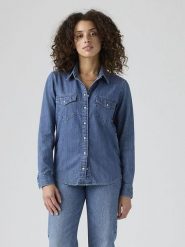 Levi's Koszula dżinsowa w kolorze niebieskim rozmiar: XS. Niebieskie koszule damskie Levi's, s, bez wzorów, z bawełny, bez kołnierzyka, bez ramiączek. Za 113.63 zł.