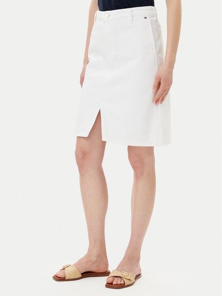 Tommy Hilfiger Spódnica jeansowa WW0WW44391 Biały Regular Fit. Białe spódnice damskie Tommy Hilfiger, bez wzorów, z bawełny. Za 239.99 zł.