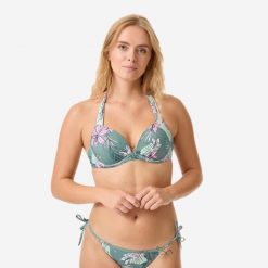 Góra kostiumu kąpielowego damska Decathlon Elena Numea. Brązowe bikini Decathlon, bez wzorów, z elastanu. Za 79.99 zł.