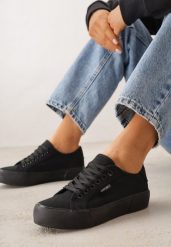 Czarne Trampki VICES z Napisem Rioselle. Czarne trampki damskie Renee, bez wzorów, z dresówki, bez zapięcia. Za 59.99 zł.