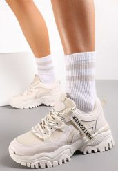 Beżowe Sneakersy na Grubej Podeszwie z Dekoracyjną Taśmą Ilkins. Brązowe obuwie sportowe damskie Renee, za kostkę, bez zapięcia. Za 89.99 zł.