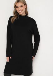 Czarna Sweterkowa Sukienka Półgolf z Bawełną i Wełną Pilara. Czarne sukienki damskie Born2be, bez wzorów, z bawełny, eleganckie, bez ramiączek. W wyprzedaży za 67.99 zł.