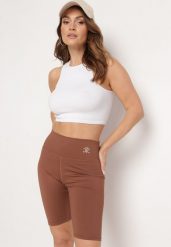 Brązowe Szorty Kolarki Sportowe z Wysokim Stanem Mlenia. Brązowe spodenki sportowe damskie Born2be, l, bez wzorów, z podwyższonym stanem. Za 29.99 zł.