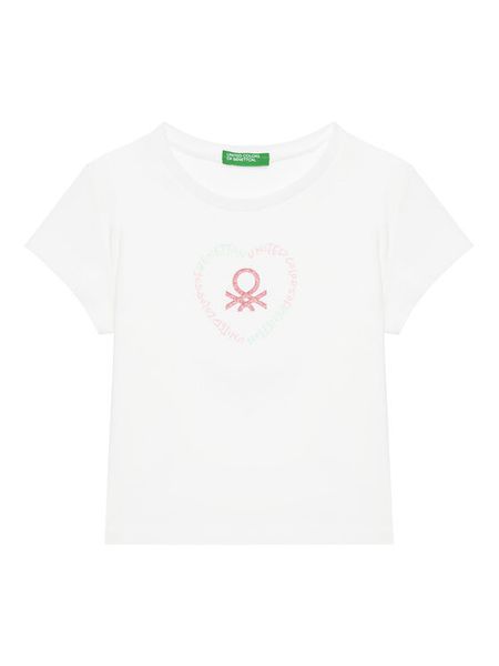 United Colors Of Benetton T-Shirt 3I1XG10HU Biały Regular Fit. Białe koszulki i t-shirty dziewczęce United Colors Of Benetton, bez wzorów, z bawełny, bez kołnierzyka, bez ramiączek. Za 29.99 zł.