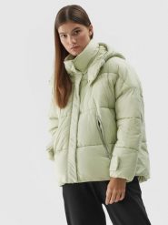 4F Kurtka puchowa z wypełnieniem syntetycznym damska L. Zielone kurtki damskie 4F, na zimę, l, bez wzorów, z materiału, bez kaptura. Za 499.99 zł.