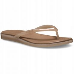 Japonki Dla Dorosłych Crocs Miami Jelly Round Toe Flip. Brązowe klapki damskie Crocs, bez wzorów, z materiału, bez obcasa, bez zapięcia. Za 169.99 zł.