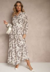 Szara Rozkloszowana Sukienka z Bawełny w Kwiatowy Wzór Efalora. Szare sukienki damskie Renee, bez wzorów, z bawełny, eleganckie, bez ramiączek. W wyprzedaży za 135.99 zł.