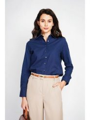 ASSUILI Lniana koszula w kolorze granatowym rozmiar: 42. Niebieskie koszule damskie Assuili, bez wzorów, ze lnu, klasyczne, bez kołnierzyka, bez ramiączek. Za 173.99 zł.