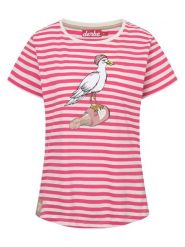 Derbe Koszulka w kolorze biało-różowym rozmiar: L. Białe bluzki damskie Derbe, l, bez wzorów, z bawełny, bez kołnierzyka, bez ramiączek. Za 113.36 zł.