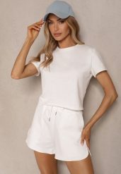 Biały Bawełniany T-shirt o Fasonie Cropped Galionela. Białe t-shirty damskie Renee, l, bez wzorów, z bawełny, bez kołnierzyka. Za 54.99 zł.