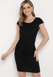 Czarna Sukienka z Krótkim Rękawem ze Ściągaczem w Talii Dolati. Czarne sukienki damskie Born2be, bez wzorów, z jeansu, eleganckie, bez ramiączek. Za 69.99 zł.