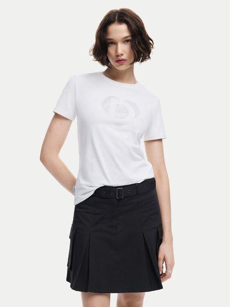 Desigual T-Shirt Daisy 24WWTK01 Biały Slim Fit. Białe t-shirty damskie Desigual, s, bez wzorów, z bawełny, bez kołnierzyka. Za 79.99 zł.