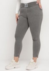 Ciemnoszare Spodnie Skinny z Kieszeniami Afrina. Szare rurki damskie Born2be, bez wzorów, z jeansu. Za 44.99 zł.
