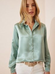 Happiness Istanbul Koszula w kolorze miętowym rozmiar: 36. Niebieskie koszule damskie Happiness Istanbul, bez wzorów, bez kołnierzyka, bez ramiączek. Za 70.45 zł.
