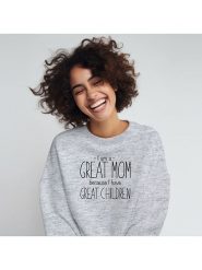 WOOOP Bluza "I am a great Mom because I have great children" w kolorze szarym rozmiar: L. Szare bluzy damskie Wooop, l, bez wzorów, z bawełny, bez kaptura. Za 105.38 zł.