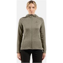Bluza damska Odlo TENCIA Mid layer hoody full zip. Szare bluzy damskie ODLO, m, bez wzorów, z polaru, z kapturem. Za 479.99 zł.