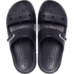 Crocs klapki Classic czarne 206761 001. Czarne klapki damskie Crocs, bez wzorów, bez obcasa, bez zapięcia. Za 119.99 zł.