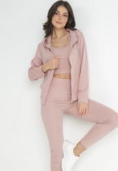 Jasnoróżowy Komplet Sportowy 3-częściowy Bluza Legginsy i Top Fika. Czerwone legginsy damskie Born2be, l, bez wzorów. Za 79.99 zł.