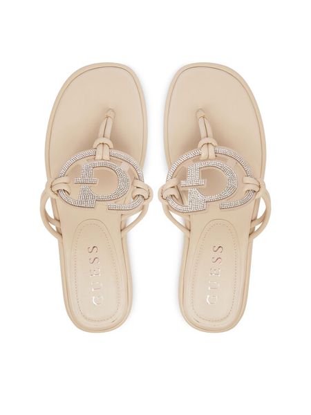 Guess Japonki FLJSM2 SAT21 Beżowy. Brązowe klapki damskie Guess, z aplikacjami, ze skóry, bez obcasa, bez zapięcia. Za 343.99 zł.
