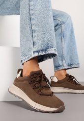 Brązowe Zamszowe Sneakersy z Wkładką ze Skóry Naturalnej Dolavienne. Brązowe obuwie sportowe damskie Renee, z jeansu, bez zapięcia. Za 179.99 zł.