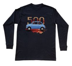 Fiat 500 — bluzka z długim rękawem (Rozmiar: 7 - 8 lat; Kolor koszulki: czarny; Rodzaj nadruku: Fiat 500). Czarne bluzki damskie nikiniki, s, bez wzorów, z bawełny, eleganckie, bez kołnierzyka, bez ramiączek. Za 79.00 zł.