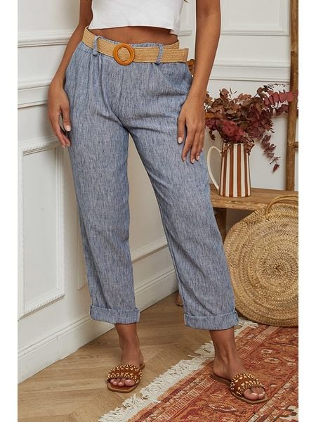 La Compagnie Du Lin Spodnie w kolorze niebieskim rozmiar: L. Niebieskie spodnie materiałowe damskie La Compagnie Du Lin, bez wzorów, z materiału. Za 96.14 zł.