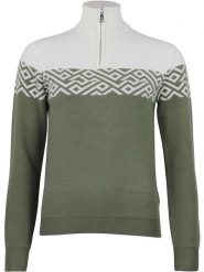 Peak Mountain Sweter "Akar" w kolorze oliwkowo-białym rozmiar: M. Brązowe swetry klasyczne damskie Peak Mountain, m, bez kołnierzyka. Za 234.94 zł.