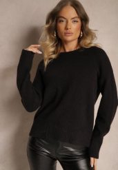 Czarny Sweter z Domieszką Wełny Torissia. Czarne swetry klasyczne damskie Renee, na zimę, z wełny, bez kołnierzyka. Za 129.99 zł.