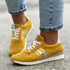 Żółte sneakersy damskie, półbuty M.Daszyński 2169-2. Żółte obuwie sportowe damskie M.Daszyński, ze skóry, bez zapięcia. Za 119.00 zł.