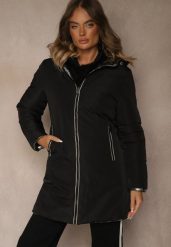 Czarna Dwustronna Kurtka z Kapturem i Pikowanymi Przeszyciami Alirrise. Czarne kurtki damskie Renee, l, bez wzorów, z jeansu, z kapturem. Za 279.99 zł.