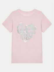 Guess T-Shirt K5RI02 K6YW4 Różowy Regular Fit. Czerwone koszulki i t-shirty dziewczęce Guess, z aplikacjami, z bawełny, bez kołnierzyka, bez ramiączek. Za 59.99 zł.
