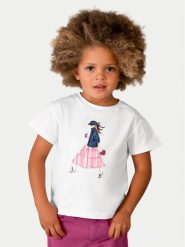 Mayoral T-Shirt 3011 Biały Regular Fit. Białe koszulki i t-shirty dziewczęce Mayoral, bez wzorów, z bawełny, bez kołnierzyka, bez ramiączek. Za 89.99 zł.