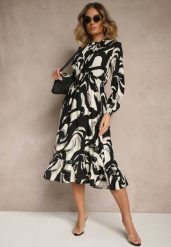 Czarna Sukienka z Bawełną i Abstrakcyjnym Wzorem Tersedi. Czarne sukienki damskie Renee, bez wzorów, z bawełny, eleganckie, bez ramiączek. W wyprzedaży za 83.99 zł.