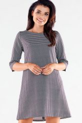 Trapezowa Mini Sukienka z Rękawem 3/4 - Pepitka. Czarne sukienki damskie Awama, bez wzorów, z elastanu, wizytowe, bez ramiączek. Za 209.90 zł.
