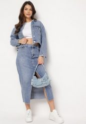 Niebieska Jeansowa Spódnica Midi z Rozcięciem Adexa. Niebieskie spódnice damskie Born2be, s, bez wzorów, z jeansu, midi. Za 54.99 zł.