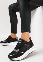 Czarne Sneakersy na Grubej Ozdobnej Podeszwie z Brokatem Tarseli. Czarne obuwie sportowe damskie Born2be, bez zapięcia. Za 64.99 zł.