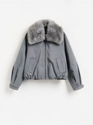 Kurtka bomberka oversize - ciemnoszary. Szare kurtki damskie Reserved, l, bez wzorów, z tkaniny, bez kaptura. Za 279.99 zł.