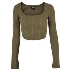 Damska koszulka crop top z długim rękawem Urban Classics. Zielone koszulki damskie Urban Classics, l, bez wzorów, bez kołnierzyka, bez ramiączek. Za 168.00 zł.