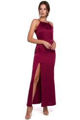 Bordowa Maxi Sukienka z Dekoltem Holter Neck. Czerwone sukienki damskie MAKEOVER, bez wzorów, z elastanu, wizytowe, bez ramiączek. Za 224.90 zł.